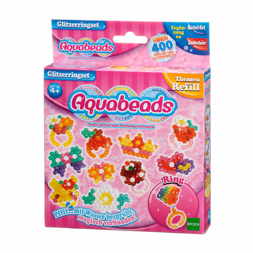 Aquabeads Glitzerringset Basteln, Bastelset, Perlen, Glitzerringe, 79928