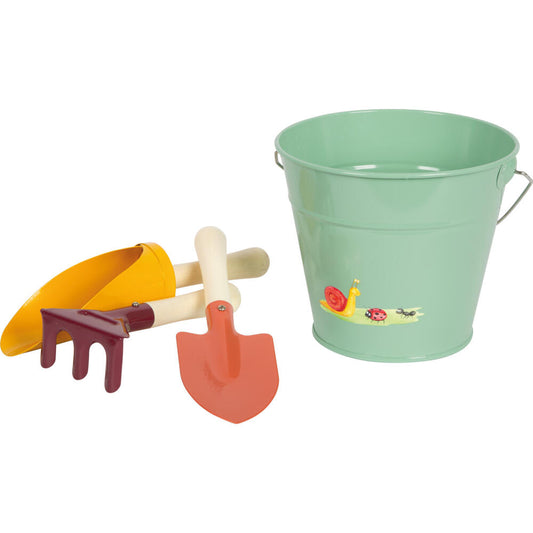 Legler Small Foot Handschaufel-Set mit Eimer Tiny Garden, Sandkasten, Outdoorspielzeug, ab 3 Jahre, Metall / Holz, Bunt, 12665