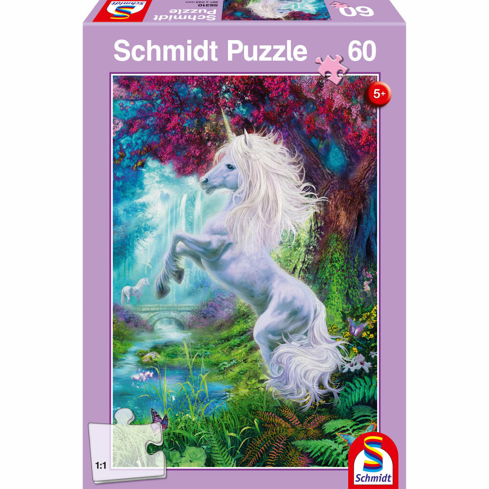 Schmidt Spiele Children's Puzzle Unicorn in the Enchanted Garden, Standard, Children's Puzzle, 60 Pieces, From 5 Years, 56310