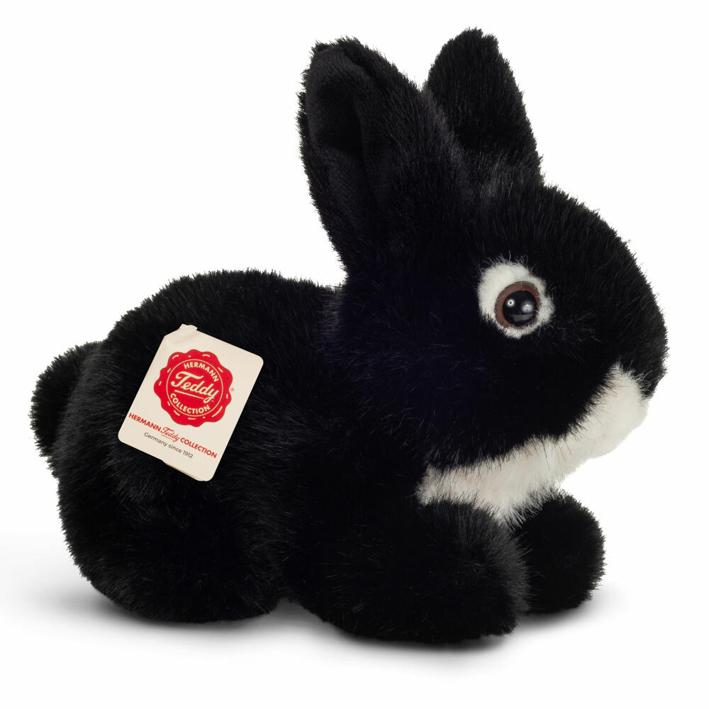 Teddy Hermann Hase sitzend, Kuscheltier, Stofftier, Plüschtier, Schwarz, 17 cm, 937401