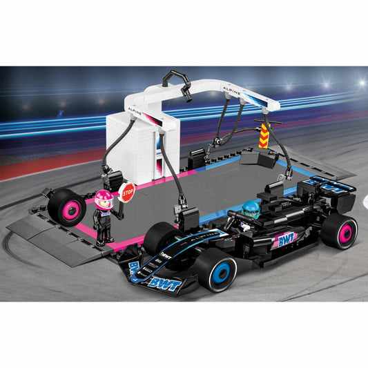 Cobi Klemmbaustein-Set BWT Alphine F1 Pit Stop, Rennauto mit Boxenstop, 477 Teile, COBI-1685