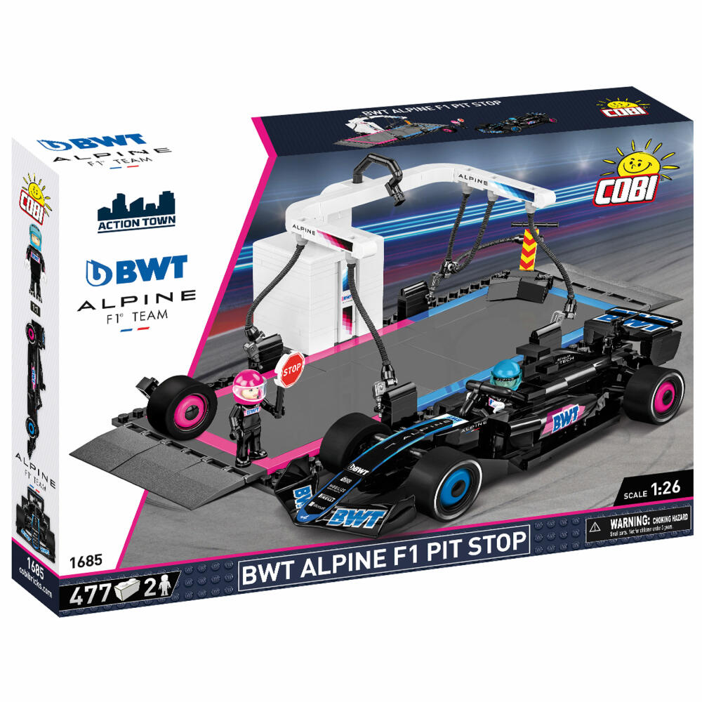 Cobi Klemmbaustein-Set BWT Alphine F1 Pit Stop, Rennauto mit Boxenstop, 477 Teile, COBI-1685