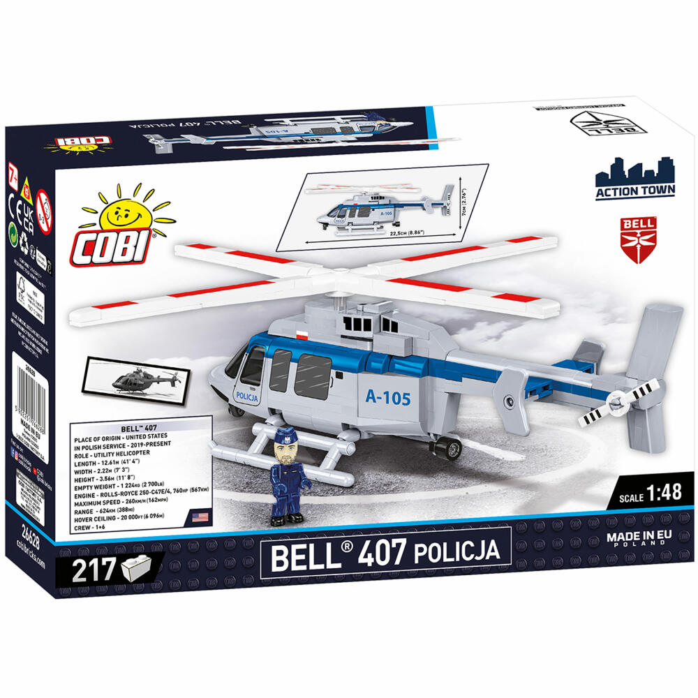 Cobi Klemmbaustein-Set Bell 407 Policja, Polizei, Hubschrauber, 217 Teile, COBI-26628