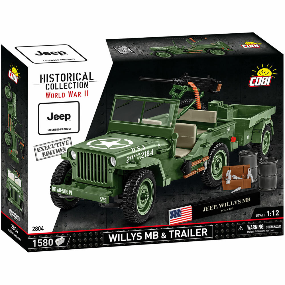 Cobi Klemmbaustein-Set Jeep Willys MB & Anhänger, Executie Edition, WW2, 1580 Teile, COBI-2804