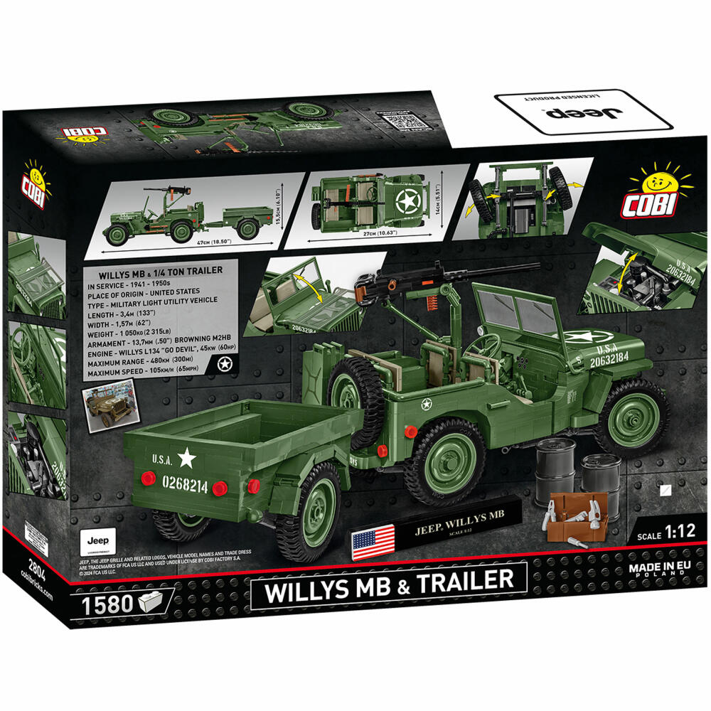 Cobi Klemmbaustein-Set Jeep Willys MB & Anhänger, Executie Edition, WW2, 1580 Teile, COBI-2804