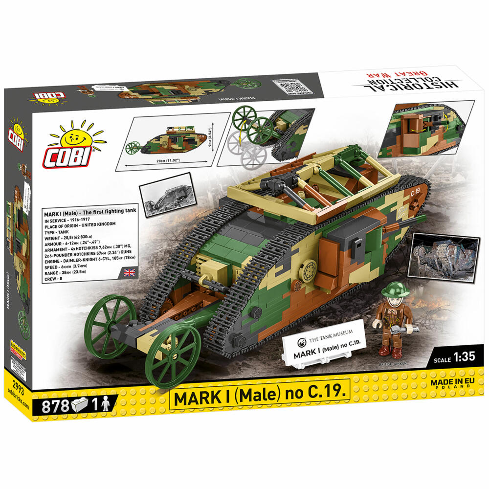 Cobi Klemmbaustein-Set Panzer Mark I Male No. C.19, WW1, 878 Teile, COBI-2993