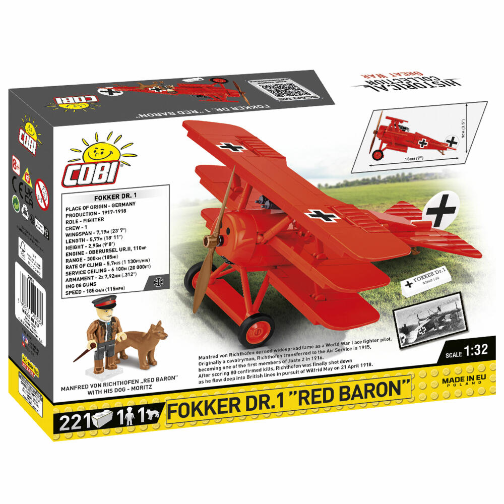 Cobi Klemmbaustein-Set Flugzeug Fokker Dr. 1 Red Baron, WW1, 221 Teile, COBI-2996