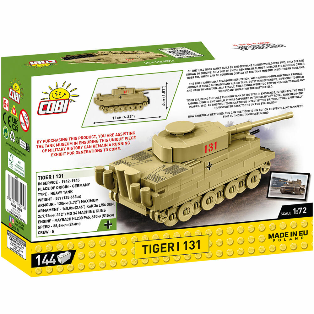 Cobi Klemmbaustein-Set Panzer Tiger I 131 Tank Museum, WW2, 144 Teile, COBI-3095