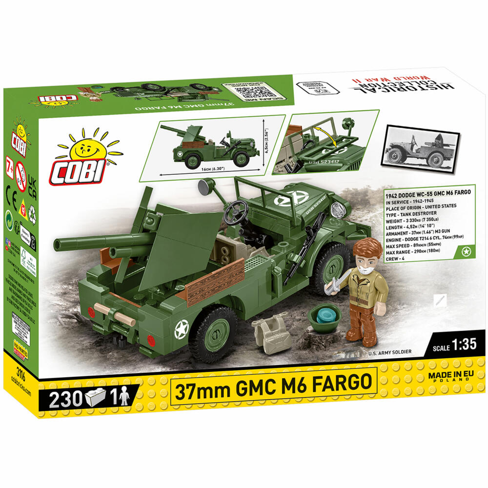 Cobi Klemmbaustein-Set 37 mm GMC M6 Fargo, WW2, 230 Teile, COBI-3116