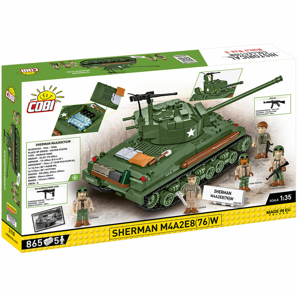 Cobi Klemmbaustein-Set Panzer Sherman M4A2E8(76)W, WW2, 865 Teile, COBI-3118