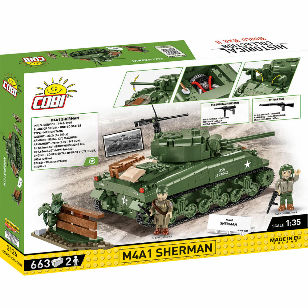 Cobi Klemmbaustein-Set Panzer M4A1 Sherman, WW2, 663 Teile, COBI-3126