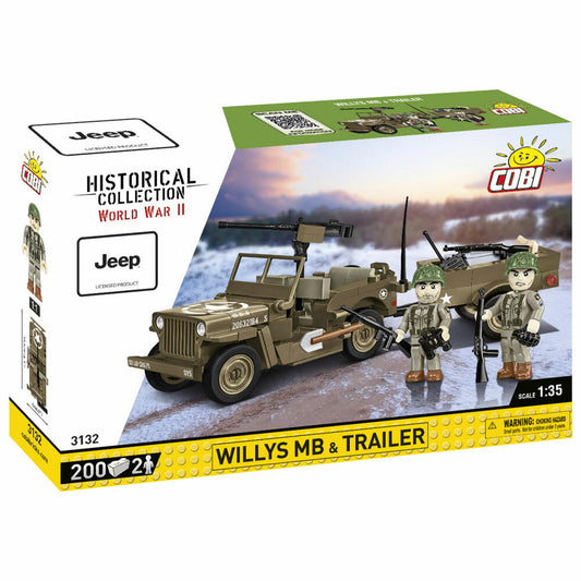Cobi Klemmbaustein-Set Jeep Willys MB & Anhänger, WW2, 200 Teile, COBI-3132