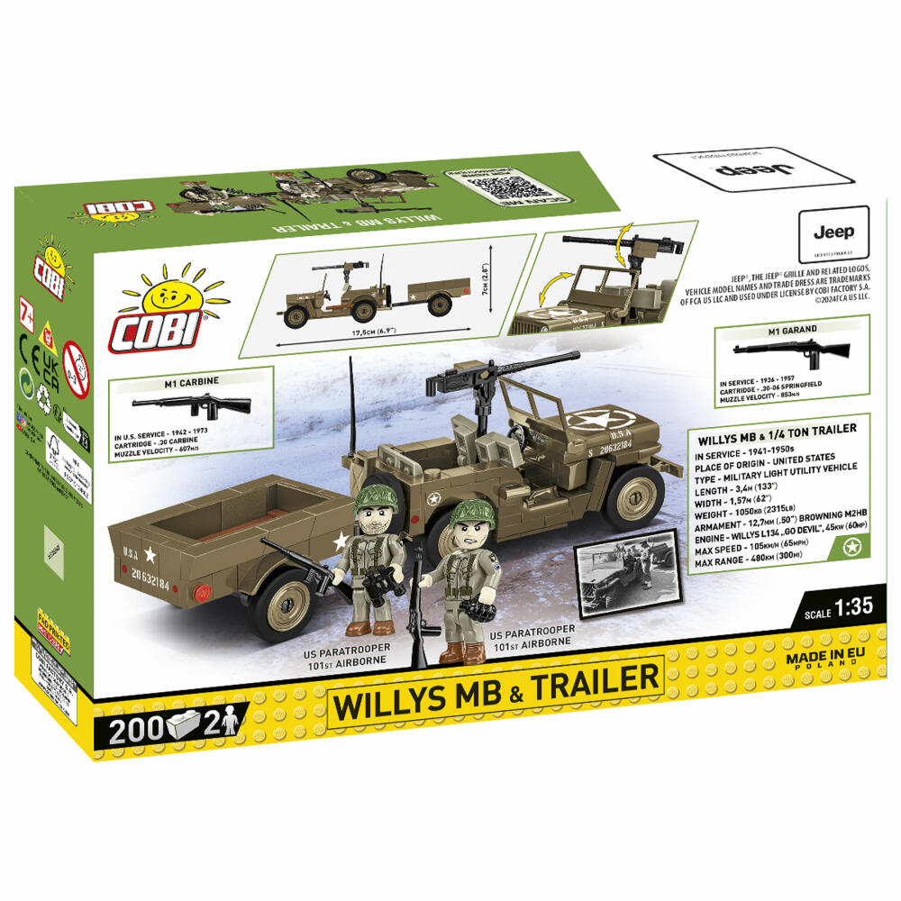 Cobi Klemmbaustein-Set Jeep Willys MB & Anhänger, WW2, 200 Teile, COBI-3132