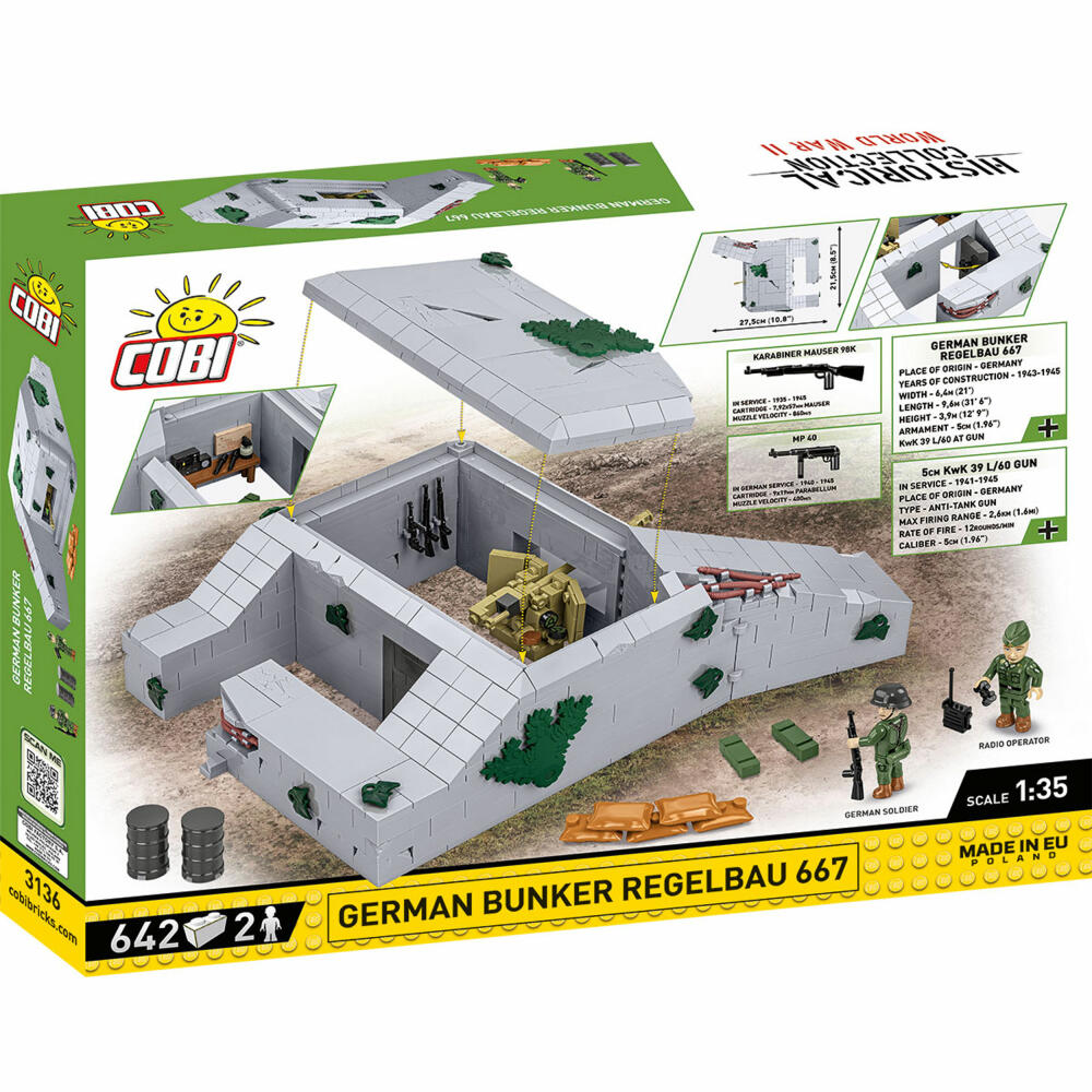 Cobi Klemmbaustein-Set Deutscher Bunker Regelbau 667, WW2, 642 Teile, COBI-3136