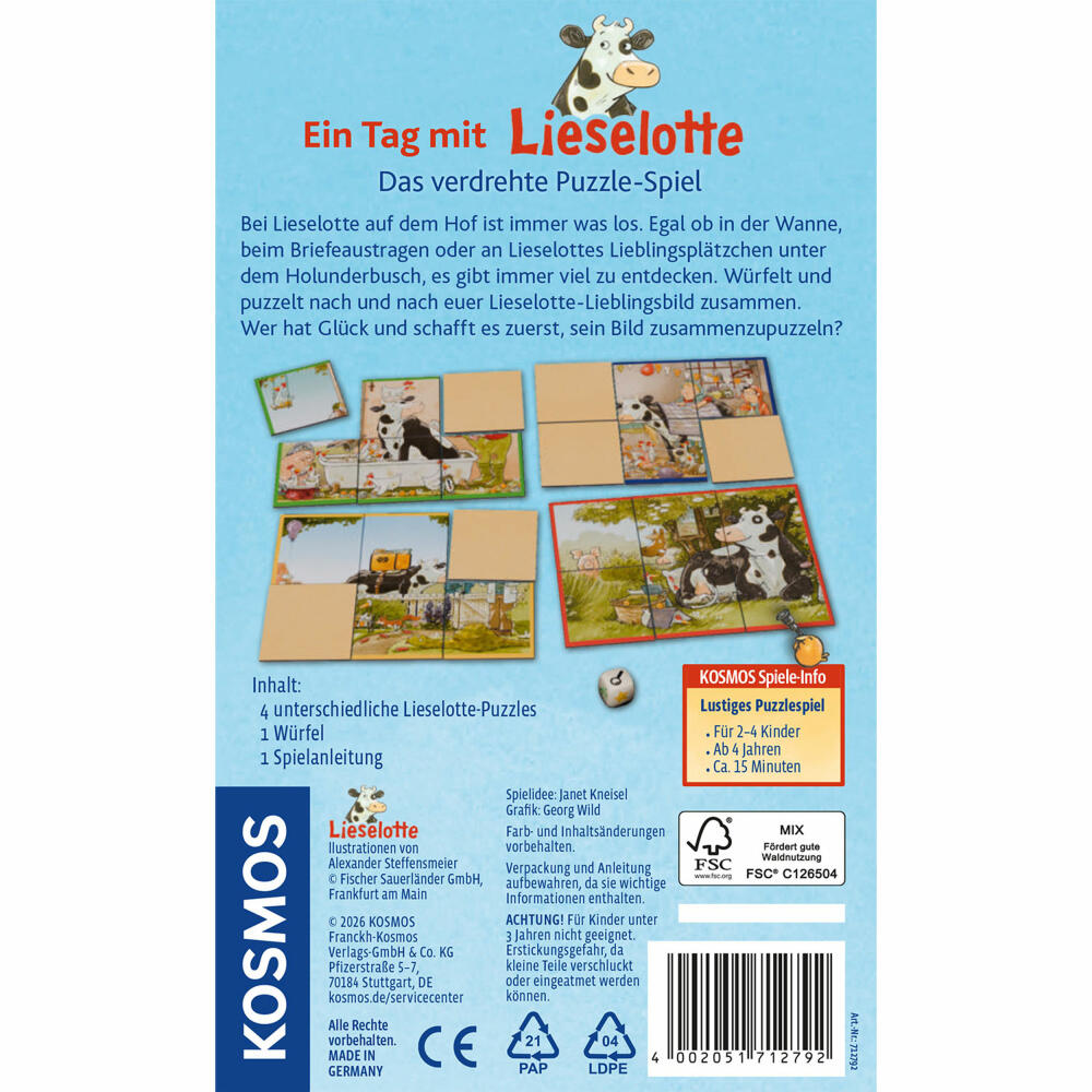 KOSMOS Ein Tag mit Lieselotte, Puzzle-Spiel, Würfelspiel, Kinderspiel, ab 4 Jahren, 712792