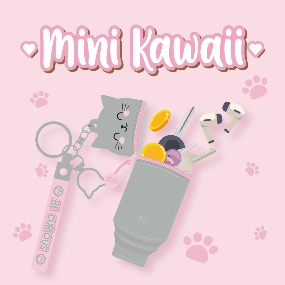 Legami Mini Kawaii Coin Purse With Key Ring Kitty, Schlüsselanhänger, Münztasche, MKAW0004