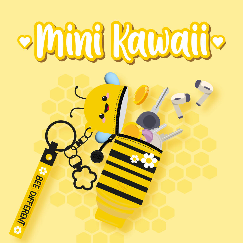 Legami Mini Kawaii Coin Purse With Key Ring Bee, Schlüsselanhänger, Münztasche, MKAW0005