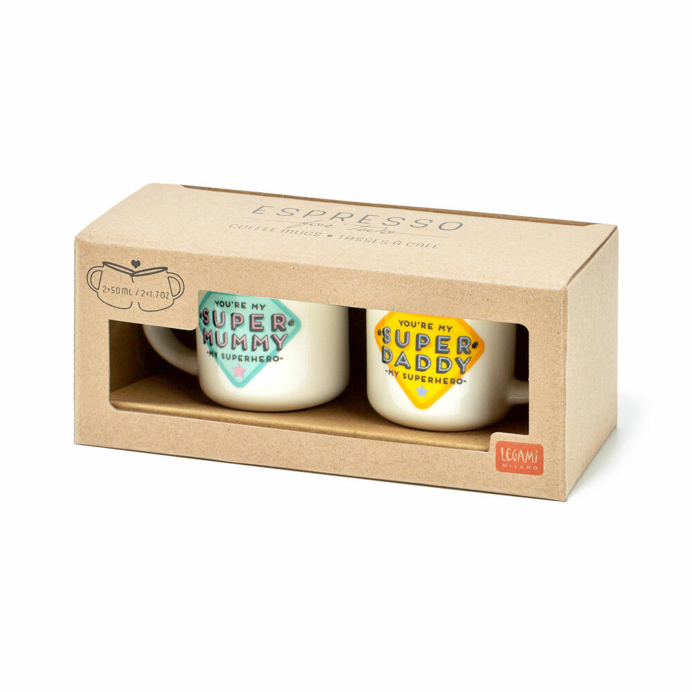 Legami Espresso For Two 2 Coffee Mugs Super Mummy And Super Daddy, 2-tlg., Espressotasse, Tasse, 50 ml, MM0015