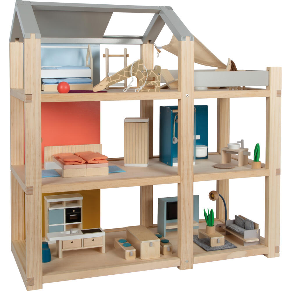 Legler Small Foot Puppenhaus Natur mit Möbeln, Spielhaus, ab 3 Jahre, Holz, Bunt, 12541