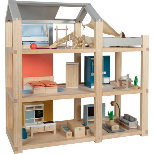 Legler Small Foot Puppenhaus Natur mit Möbeln, Spielhaus, ab 3 Jahre, Holz, Bunt, 12541