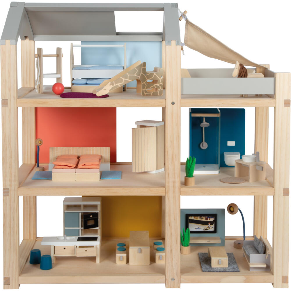 Legler Small Foot Puppenhaus Natur mit Möbeln, Spielhaus, ab 3 Jahre, Holz, Bunt, 12541