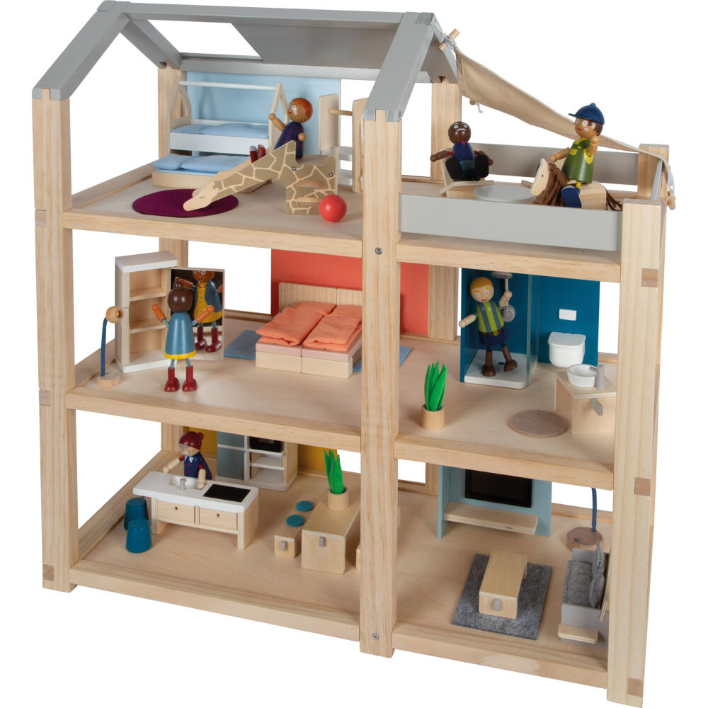 Legler Small Foot Puppenhaus Natur mit Möbeln, Spielhaus, ab 3 Jahre, Holz, Bunt, 12541