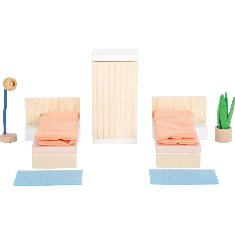 Legler Small Foot Puppenhausmöbel Schlafzimmer, Puppenhaus, Spielhaus, ab 3 Jahre, Holz / Stoff, Bunt, 12631