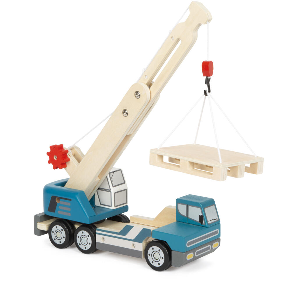 Legler Small Foot Kranwagen mit Palette, Spielzeugauto, ab 24 Monate, Holz, Bunt, 12639