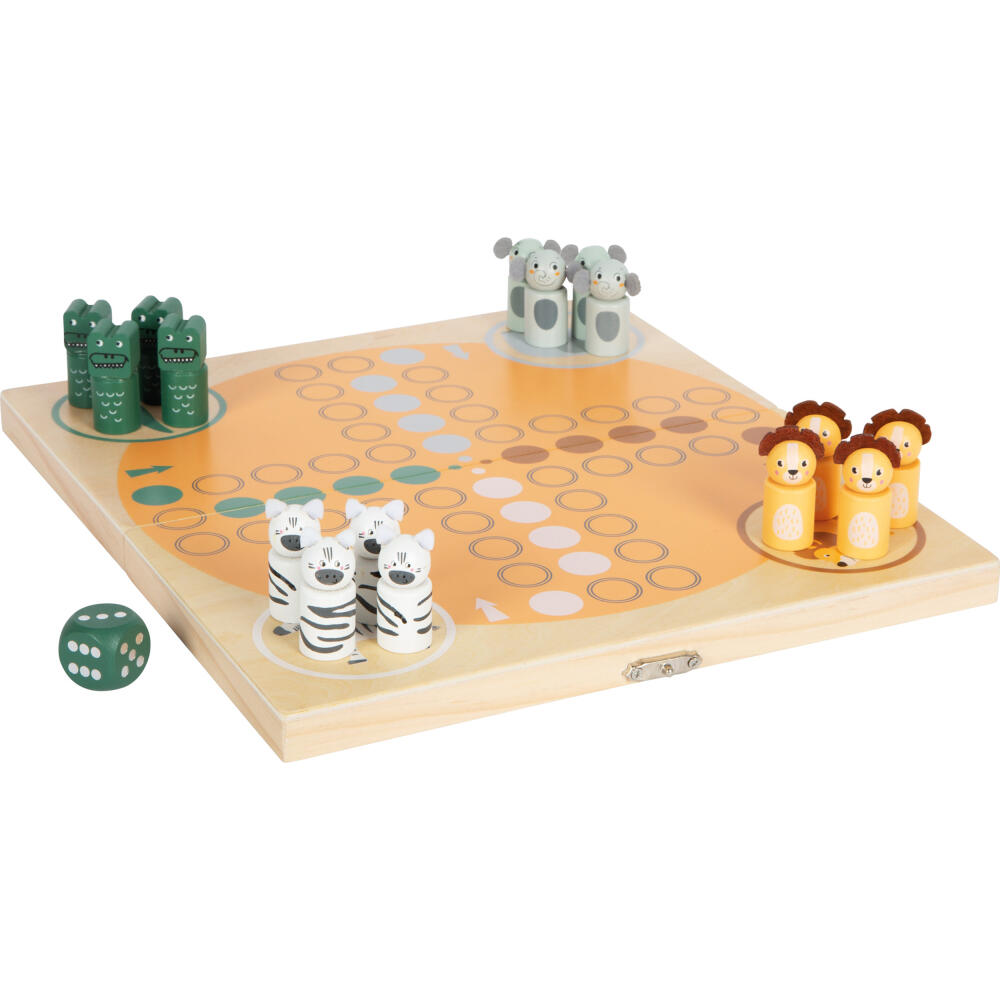 Legler Small Foot Ludo für 4 Spieler Safari, Gesellschaftsspiel, ab 4 Jahre, Holz, Bunt, 12642