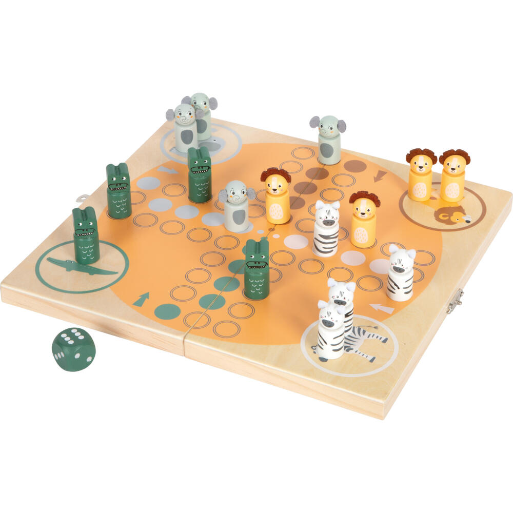 Legler Small Foot Ludo für 4 Spieler Safari, Gesellschaftsspiel, ab 4 Jahre, Holz, Bunt, 12642