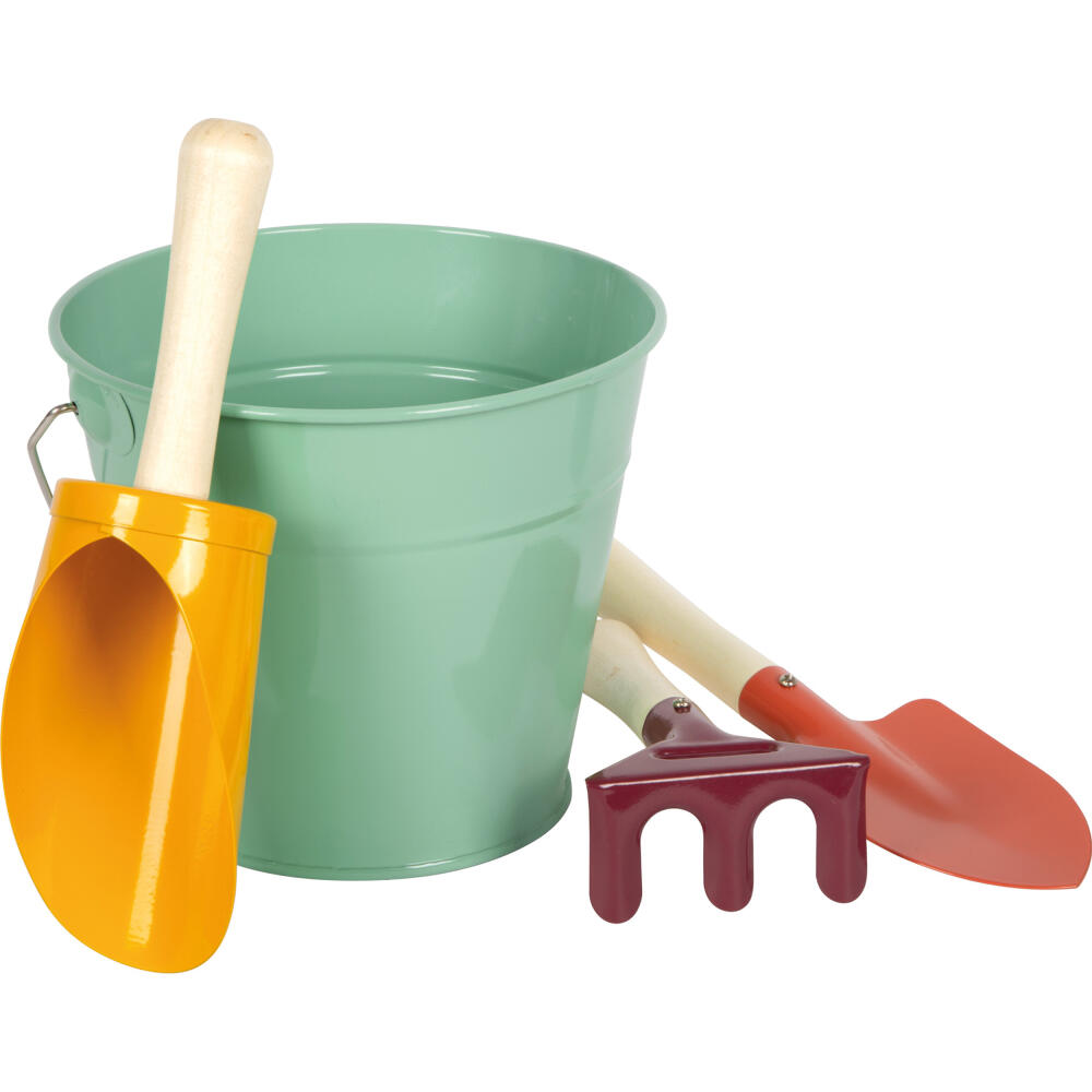Legler Small Foot Handschaufel-Set mit Eimer Tiny Garden, Sandkasten, Outdoorspielzeug, ab 3 Jahre, Metall / Holz, Bunt, 12665