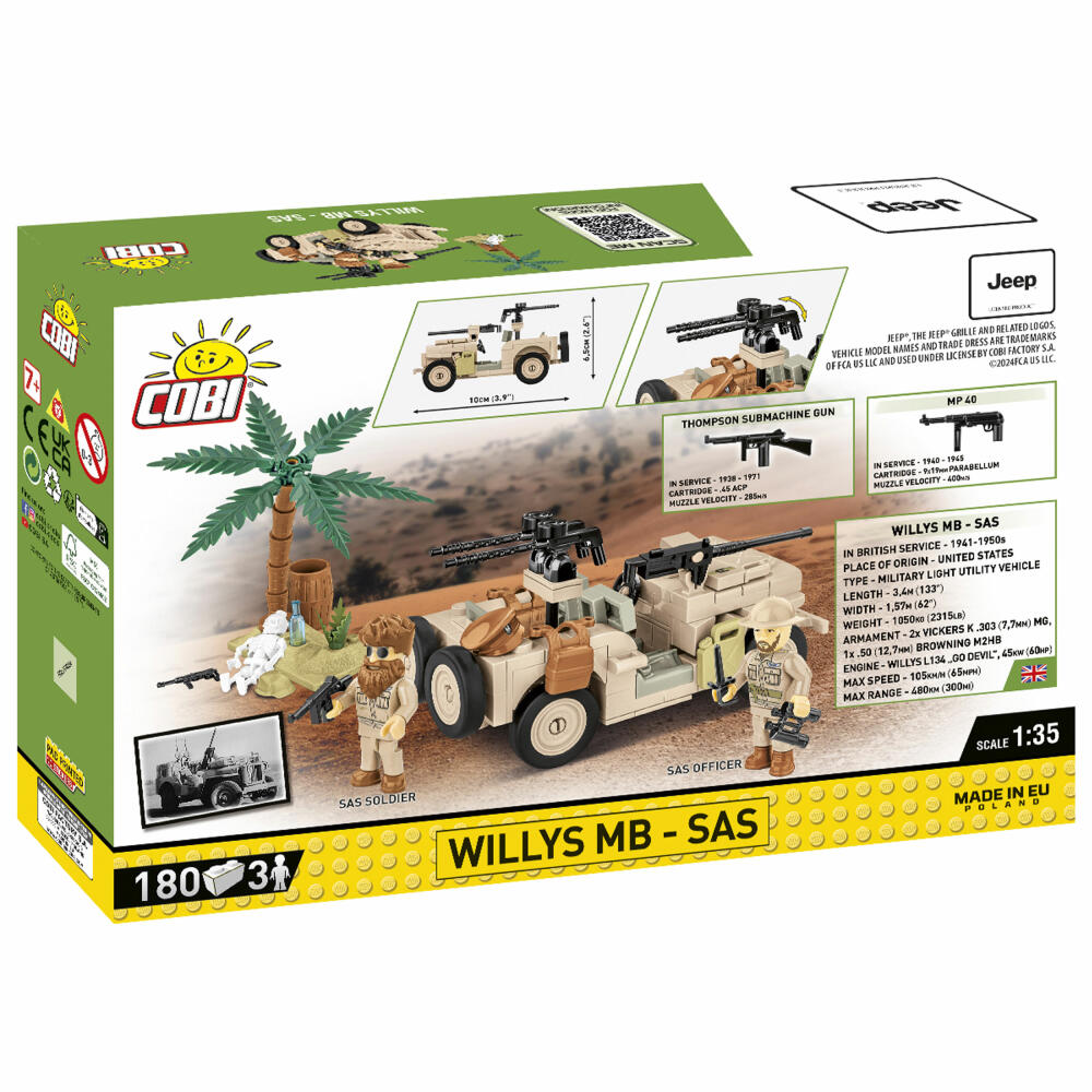 Cobi Klemmbaustein-Set Willys MB Jeep mit SAS, WW2, 180 Teile, COBI-2298