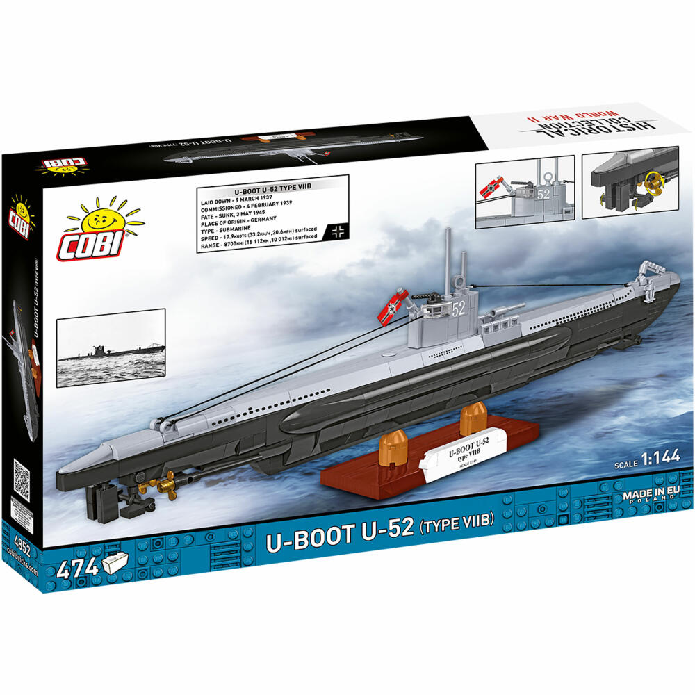 Cobi Klemmbaustein-Set U-Boot U-52 (Type VIIB), WW2, 474 Teile, COBI-4852