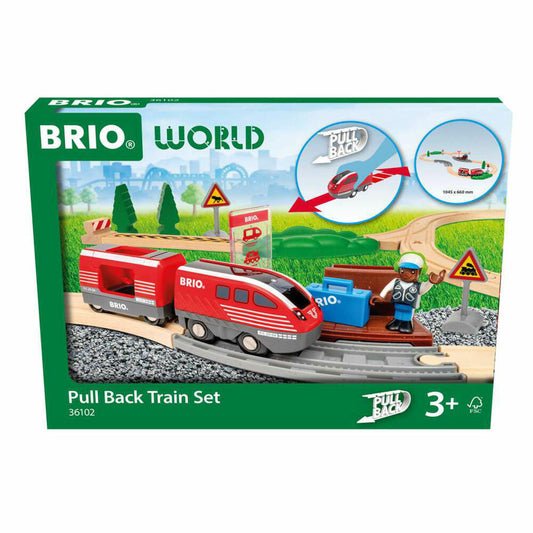 BRIO World Zugset mit Rückziehmotor, Lok, Zug, Holzeisenbahn, ab 3 Jahren, 63610200