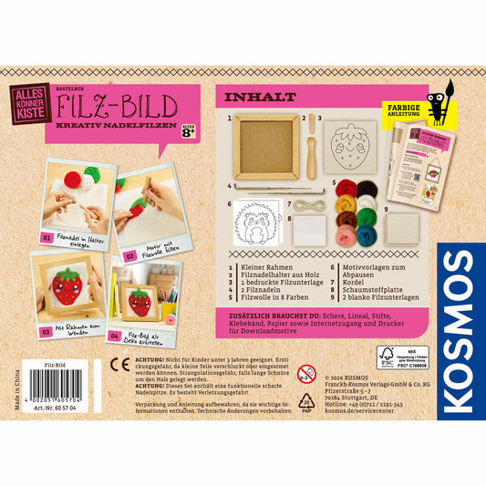 KOSMOS AllesKönnerKiste Filz-Bild, Nadelfilzen, Filzwolle, Kreativset, ab 8 Jahren, 605704