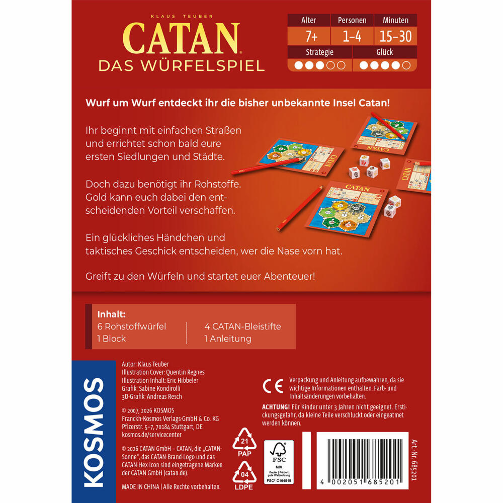 KOSMOS CATAN Das Würfelspiel, Gesellschaftsspiel, Würfel Spiel, Familienspiel, ab 7 Jahren, 685201