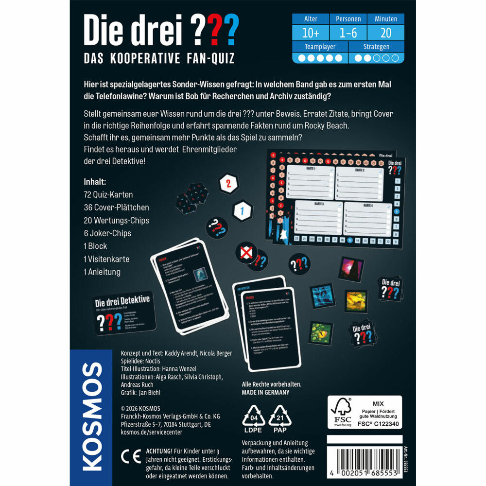 KOSMOS Die drei ??? Das kooperative Fan-Quiz, Quizspiel, Rätselspiel, Kartenspiel, ab 10 Jahren, 685553