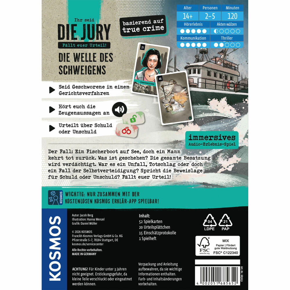 KOSMOS Die Jury Die Welle des Schweigens, True-Crime, Gesellschaftsspiel, Spiel, ab 14 Jahren, 685652