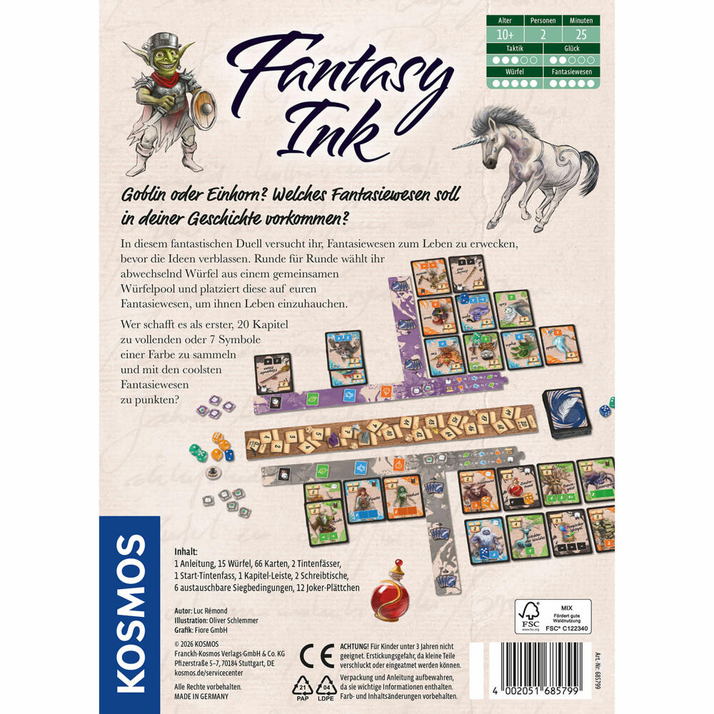 KOSMOS Fantasy Ink, Taktikspiel, Kartenspiel, Gesellschaftsspiel, für 2 Spieler, ab 10 Jahren, 685799