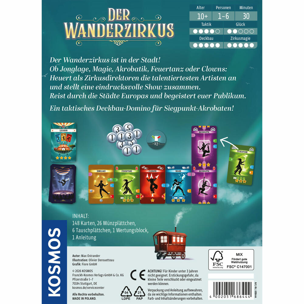 KOSMOS Der Wanderzirkus, Deckbau-Kartenspiel, Taktikspiel, Gesellschaftsspiel, ab 10 Jahren, 686444