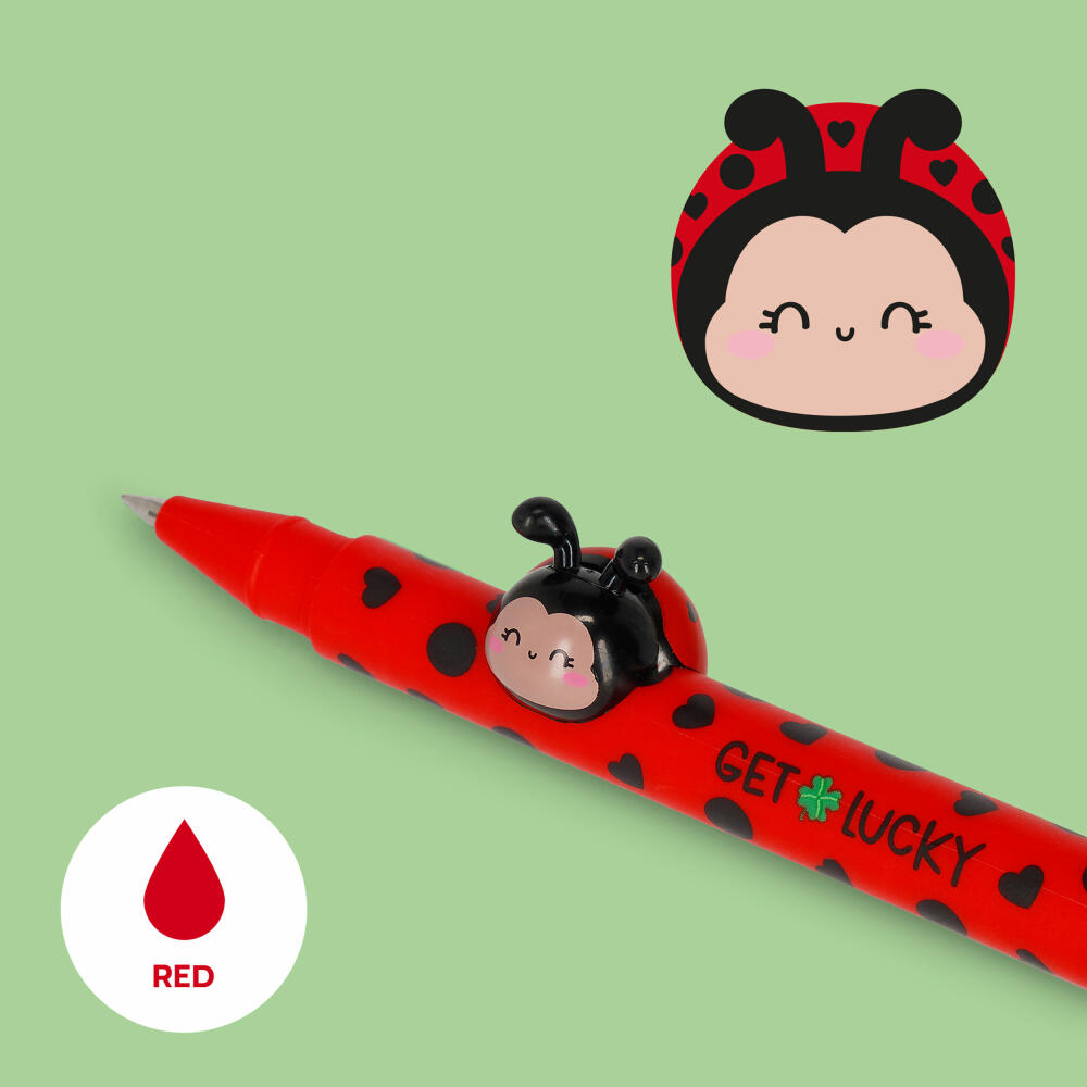 Legami Gel Pen Lovely Friends Ladybug, mit Tierdeko, Gelstift, Gelschreiber, Stift, Marienkäfer, CPP0027