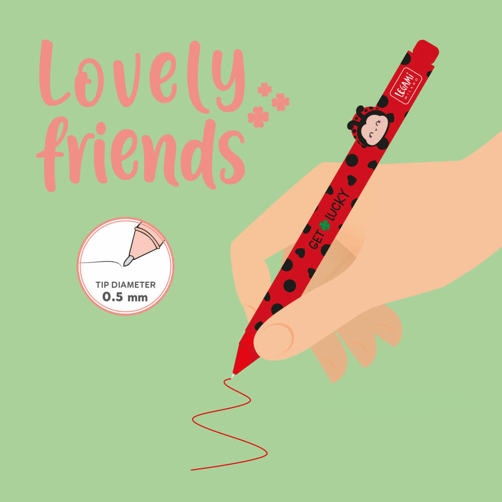 Legami Gel Pen Lovely Friends Ladybug, mit Tierdeko, Gelstift, Gelschreiber, Stift, Marienkäfer, CPP0027