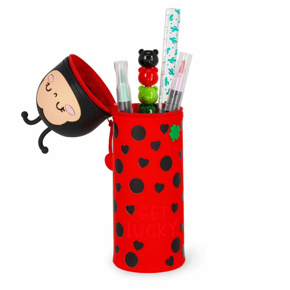 Legami Kawaii 2-in-1 Silicone Pencil Case Ladybug Get Lucky, Federmäppchen, Mäppchen, Stiftehalter, KA0024