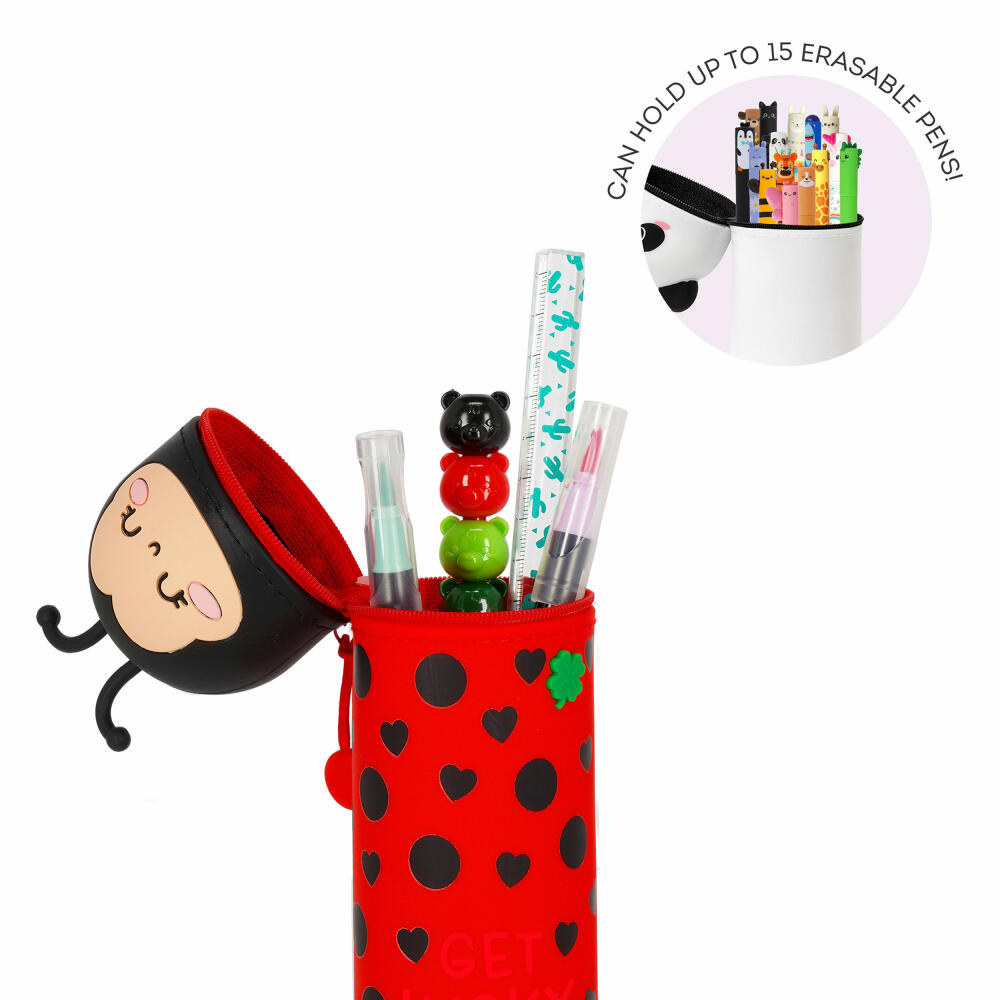 Legami Kawaii 2-in-1 Silicone Pencil Case Ladybug Get Lucky, Federmäppchen, Mäppchen, Stiftehalter, KA0024