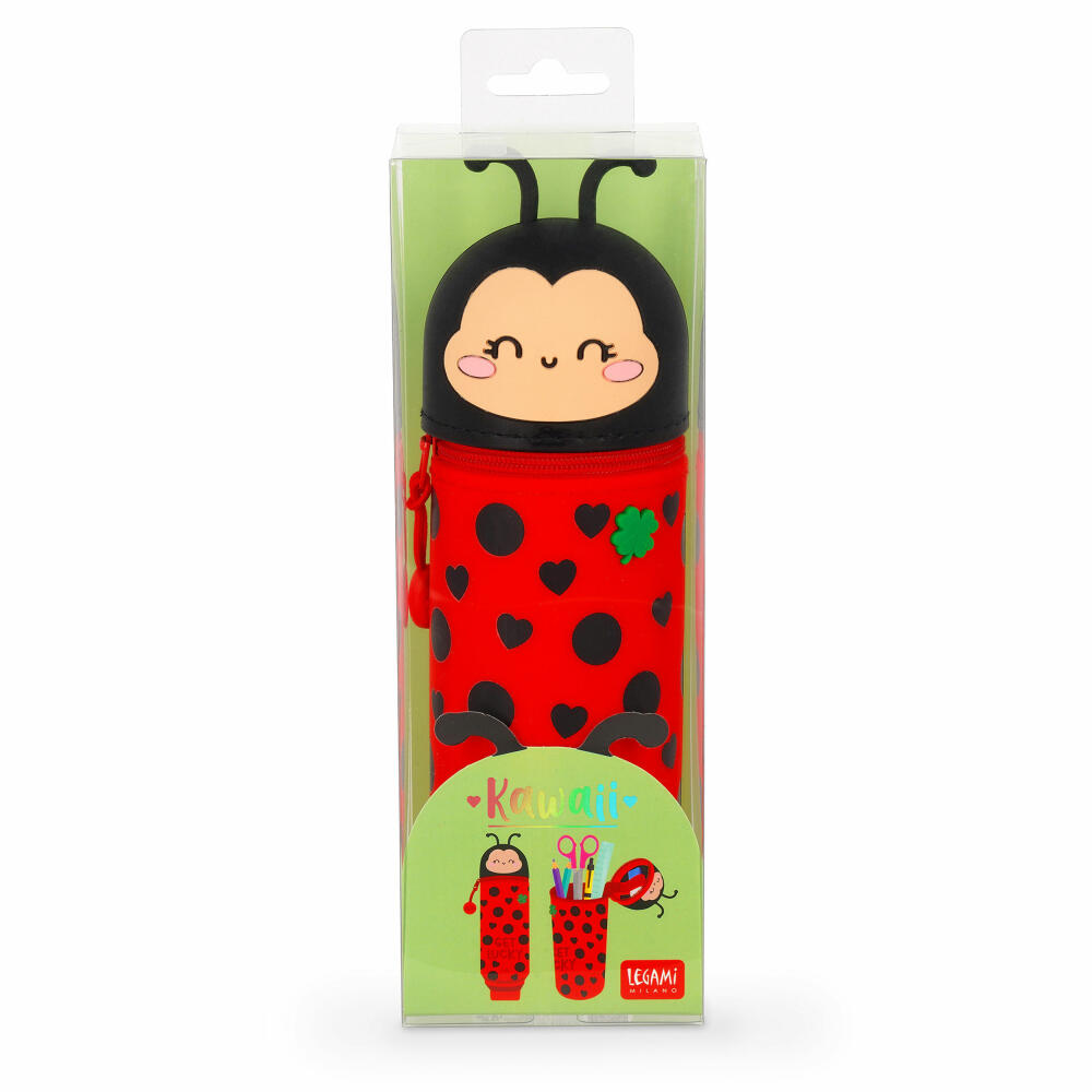 Legami Kawaii 2-in-1 Silicone Pencil Case Ladybug Get Lucky, Federmäppchen, Mäppchen, Stiftehalter, KA0024