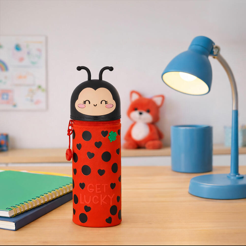 Legami Kawaii 2-in-1 Silicone Pencil Case Ladybug Get Lucky, Federmäppchen, Mäppchen, Stiftehalter, KA0024