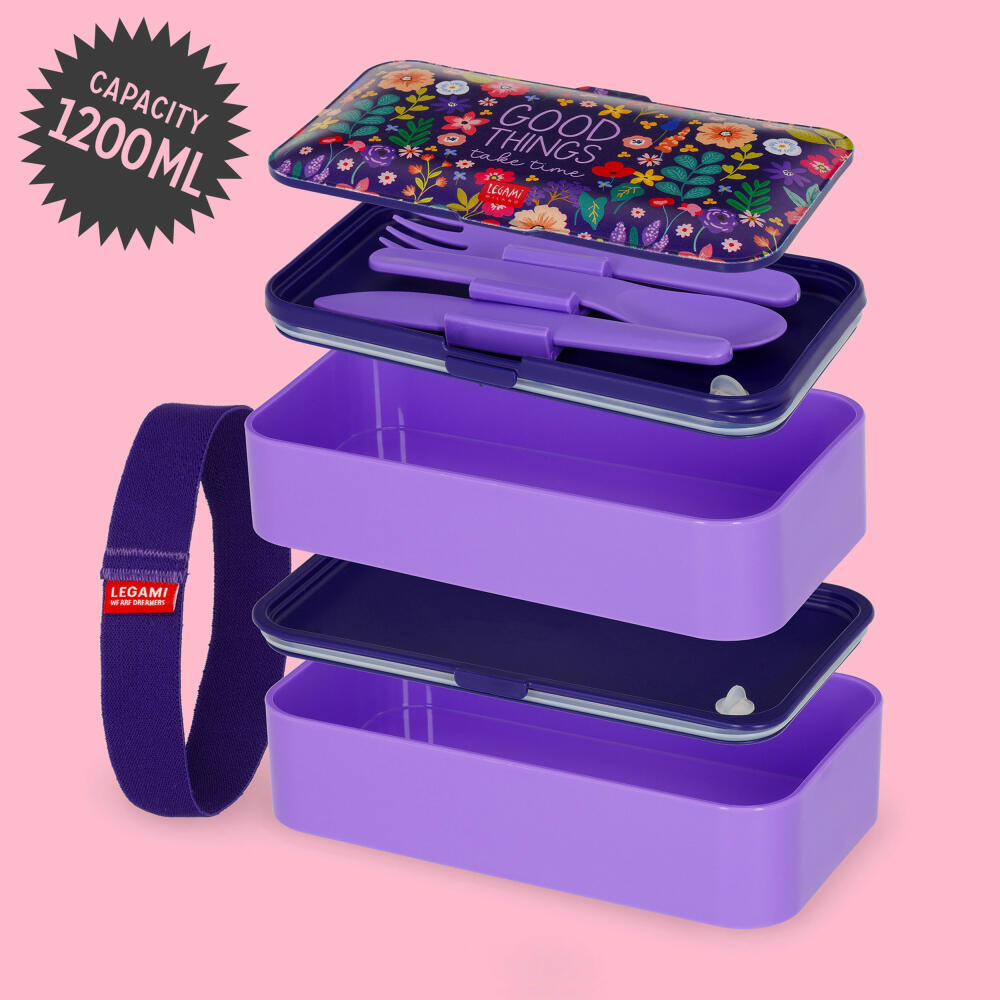 Legami Lunch Box Flowers, mit herausnehmbarem Behälter, Brotdose, Frühstücksdose, 1.2 L, LBD0004