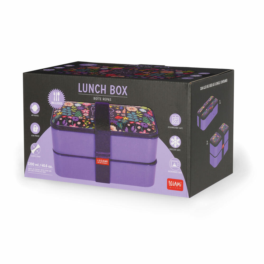 Legami Lunch Box Flowers, mit herausnehmbarem Behälter, Brotdose, Frühstücksdose, 1.2 L, LBD0004