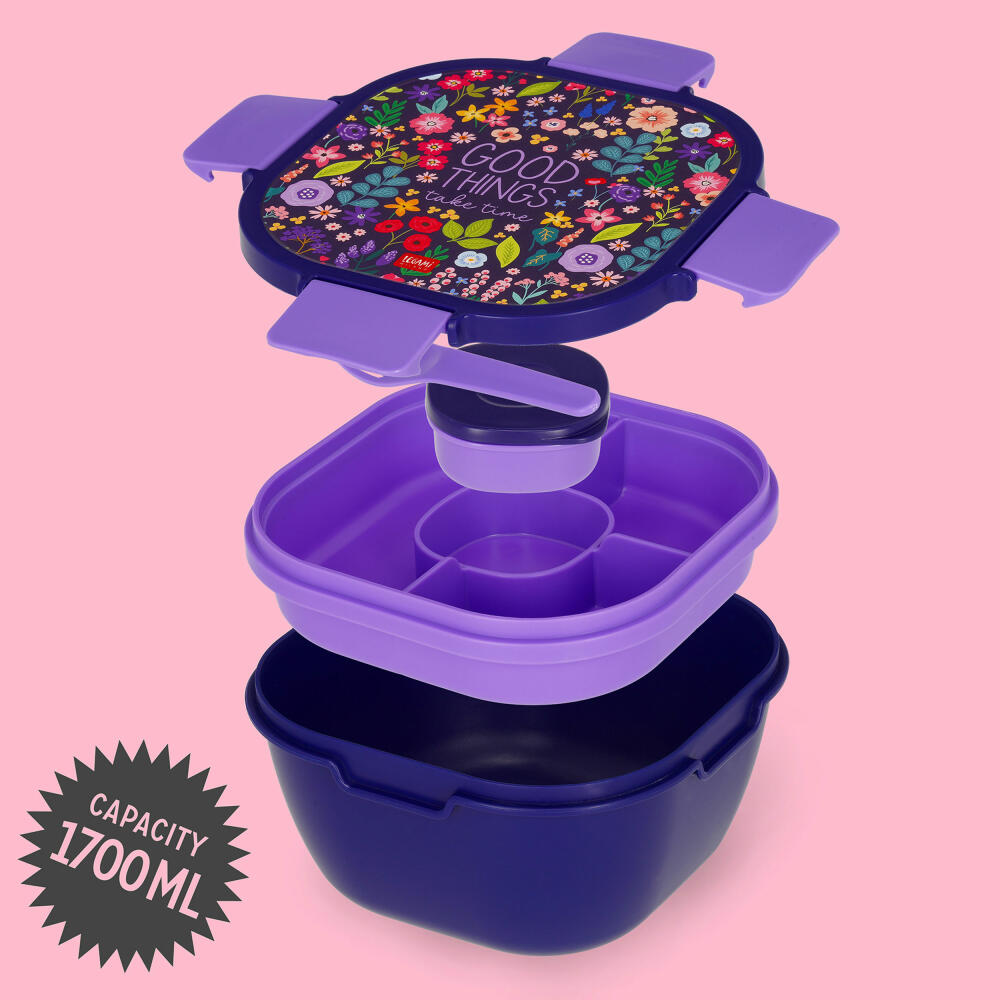Legami Lunch Box Flowers, mit herausnehmbarem Behälter, Brotdose, Frühstücksdose, 1.7 L, LBS0004