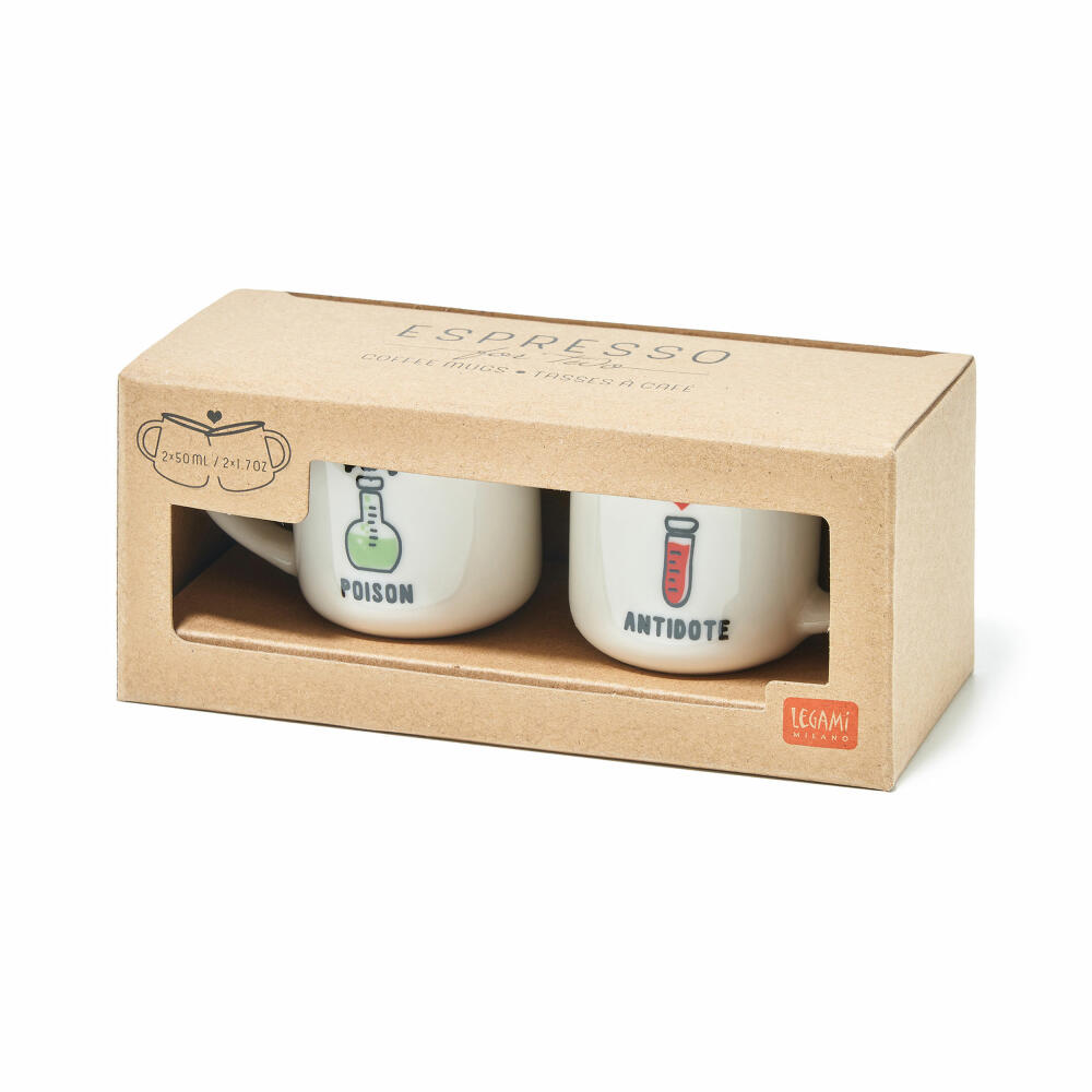 Legami Espresso For Two 2 Coffee Mugs Poison And Antidote, 2-tlg., Espressotasse, Tasse, 50 ml, MM0007